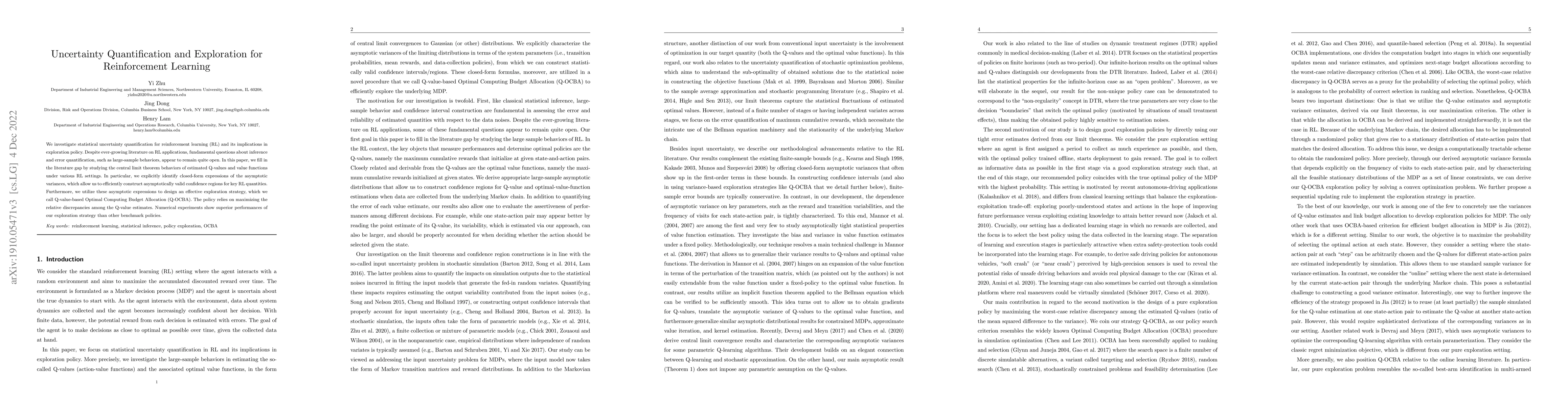 Thumbnail for Uncertainty Quantification and Exploration for Reinforcement Learning