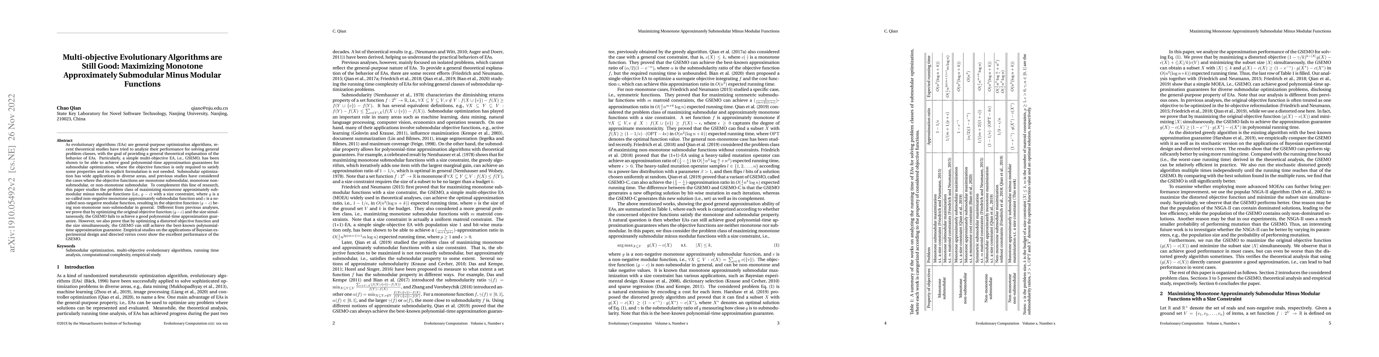 Thumbnail for Multi-objective Evolutionary Algorithms are Still Good: Maximizing
  Monotone Approximately Submodular Minus Modular Functions