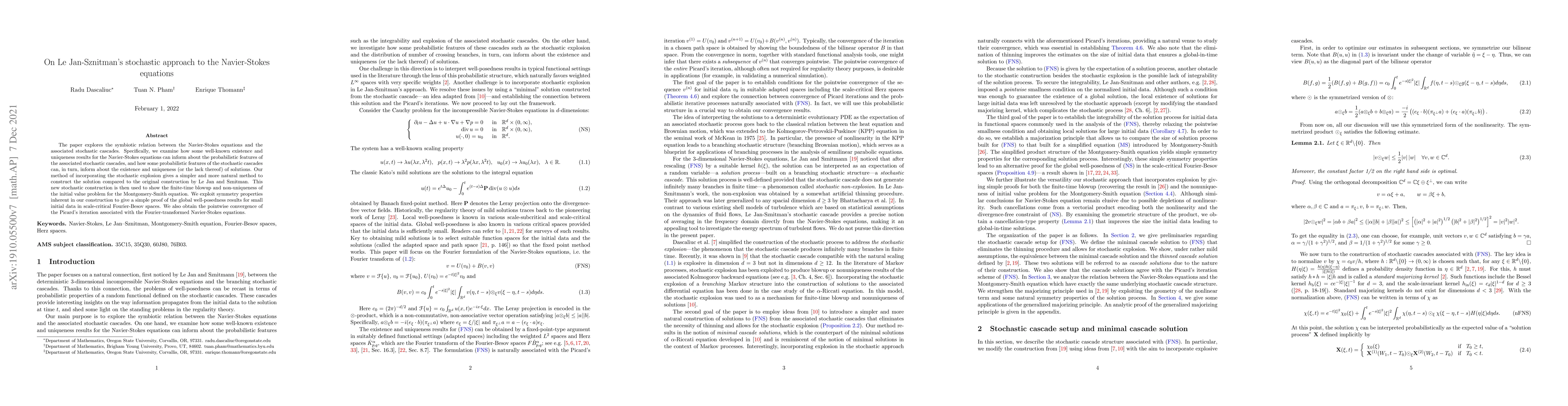Thumbnail for On Le Jan-Sznitman's stochastic approach to the Navier-Stokes equations