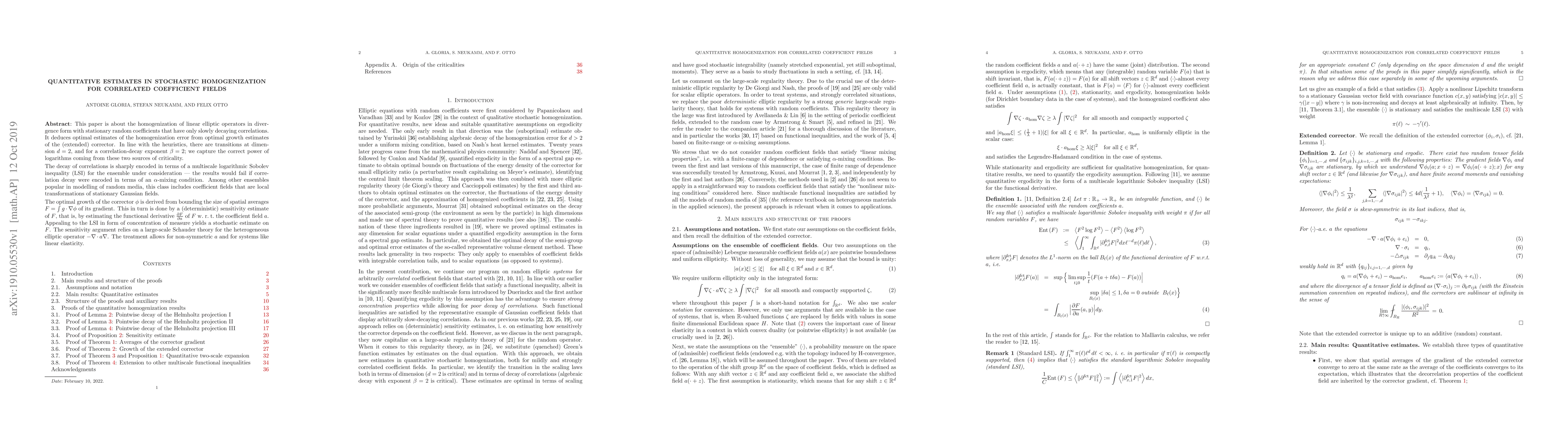 Thumbnail for Quantitative estimates in stochastic homogenization for correlated
  coefficient fields