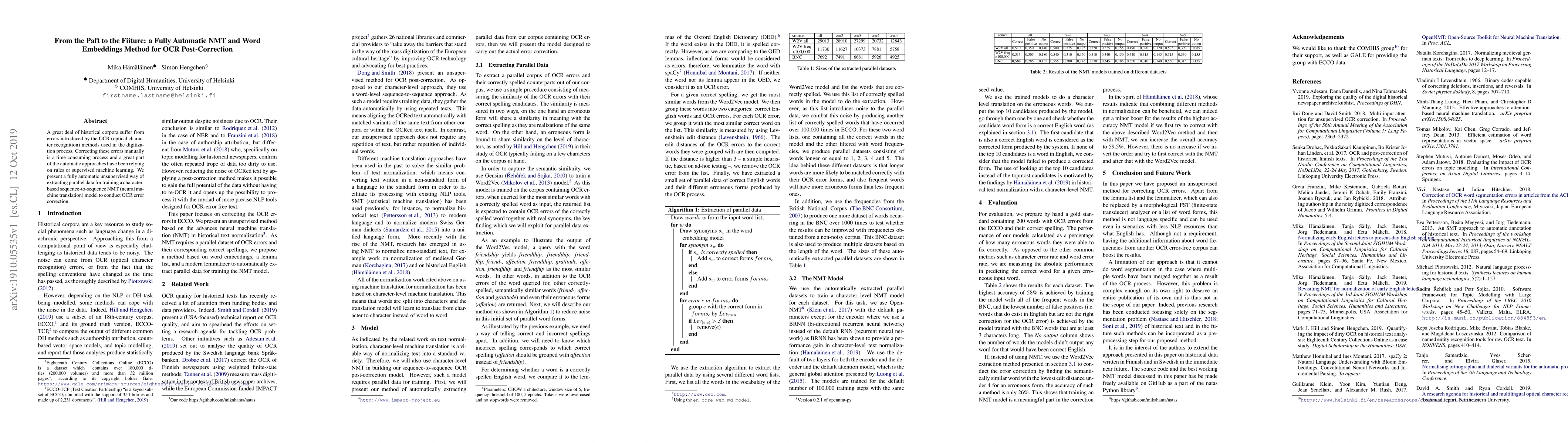 Thumbnail for From the Paft to the Fiiture: a Fully Automatic NMT and Word Embeddings
  Method for OCR Post-Correction