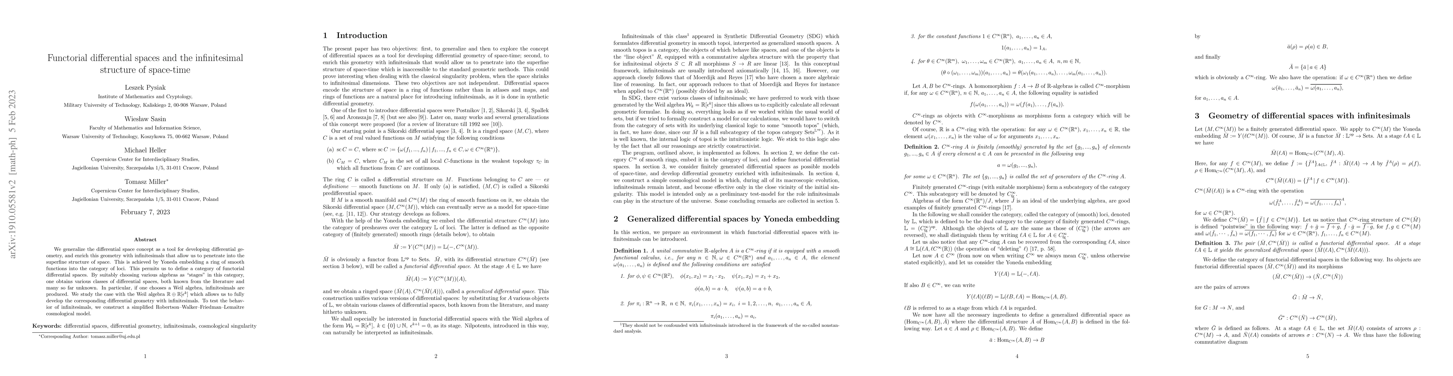 Thumbnail for Functorial differential spaces and the infinitesimal structure of
  space-time