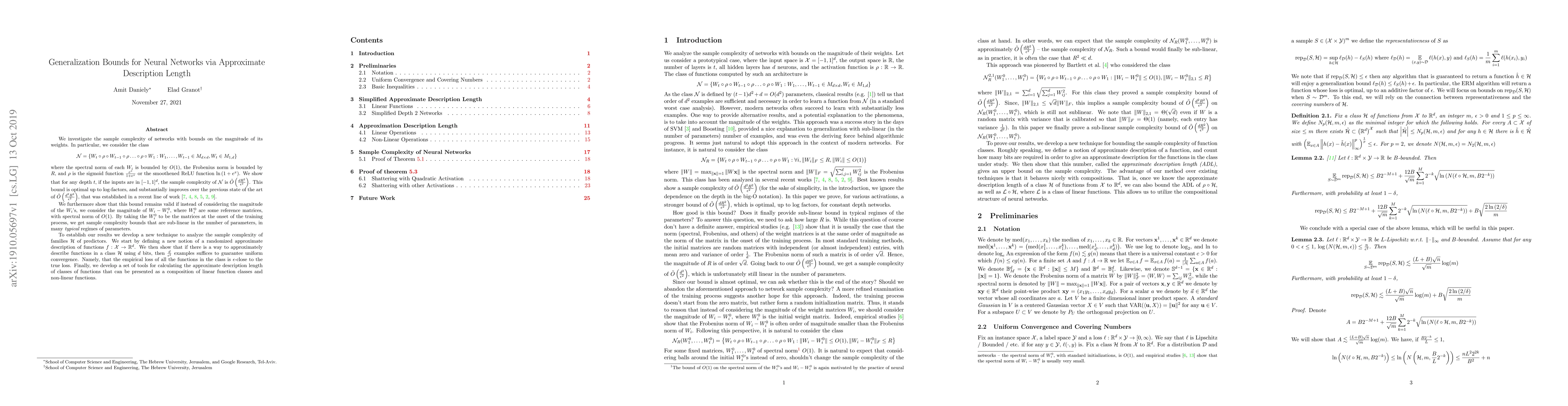 Thumbnail for Generalization Bounds for Neural Networks via Approximate Description
  Length