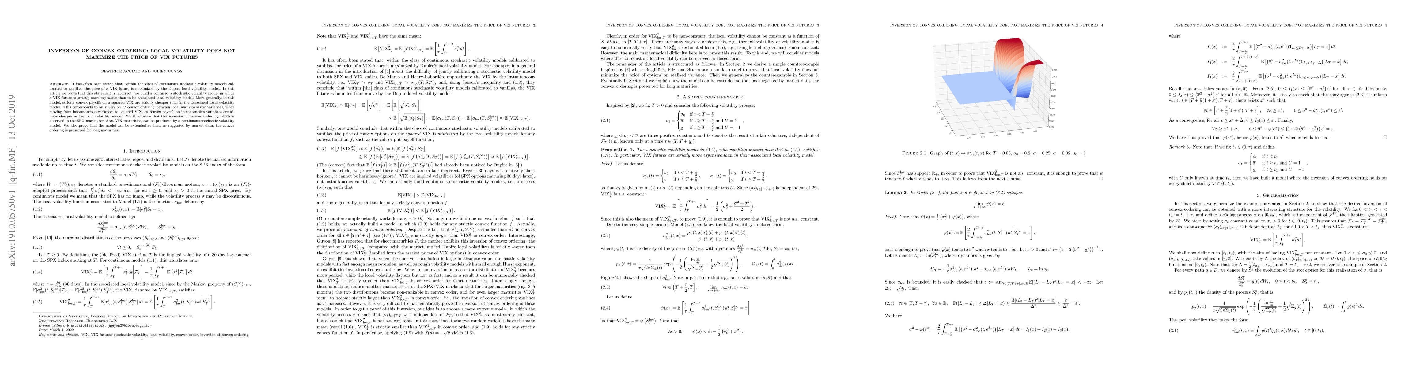 Thumbnail for Inversion of Convex Ordering: Local Volatility Does Not Maximize the
  Price of VIX Futures