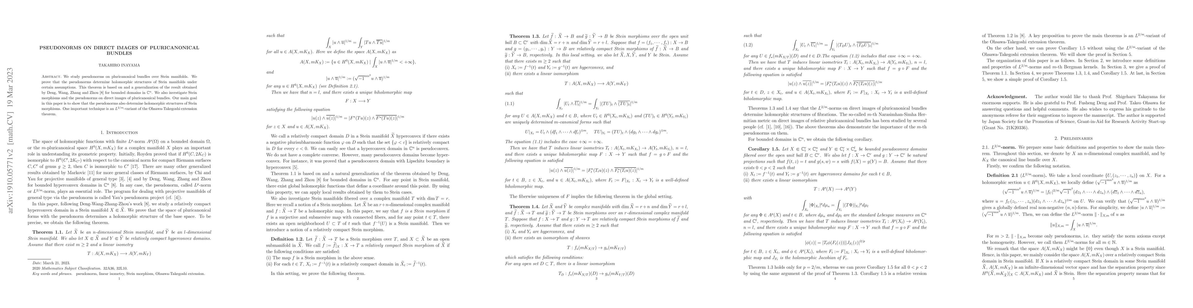 Thumbnail for Pseudonorms on direct images of pluricanonical bundles