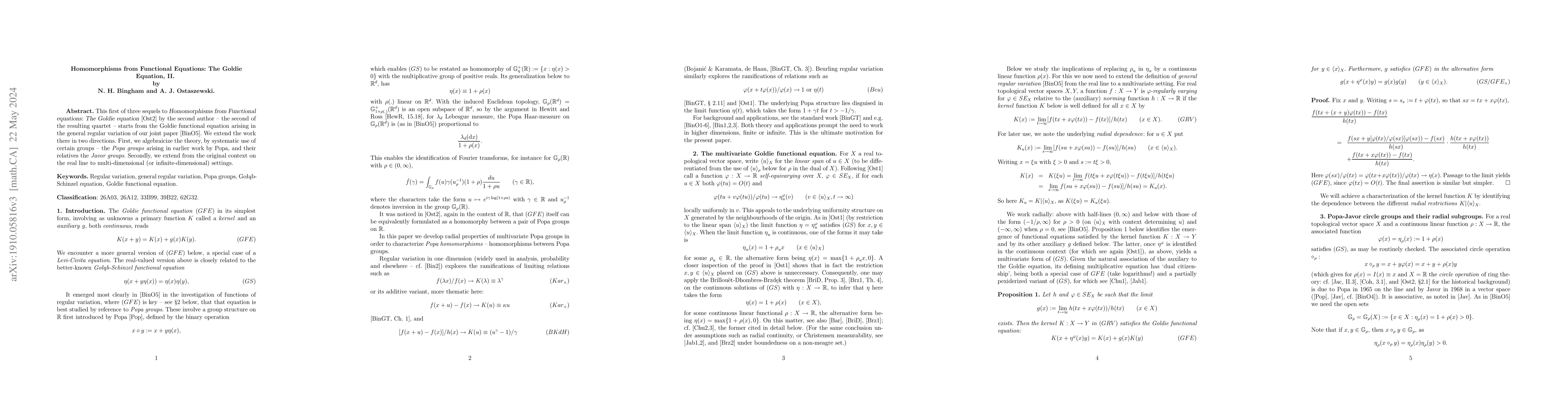 Thumbnail for Homomorphisms from Functional Equations: The Goldie Equation, II