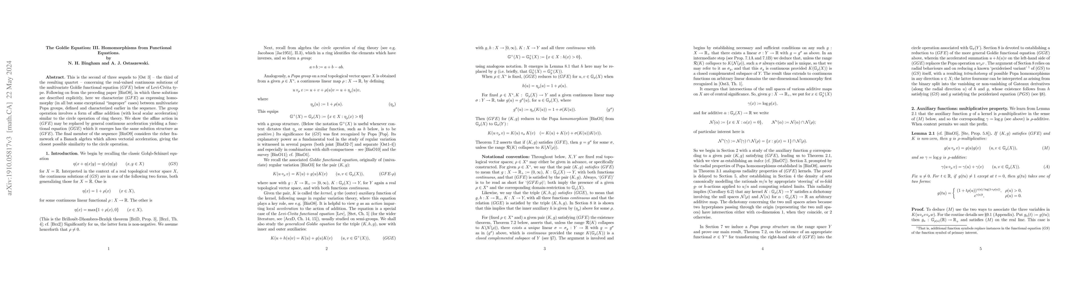 Thumbnail for The Goldie Equation: III. Homomorphisms from Functional Equations
