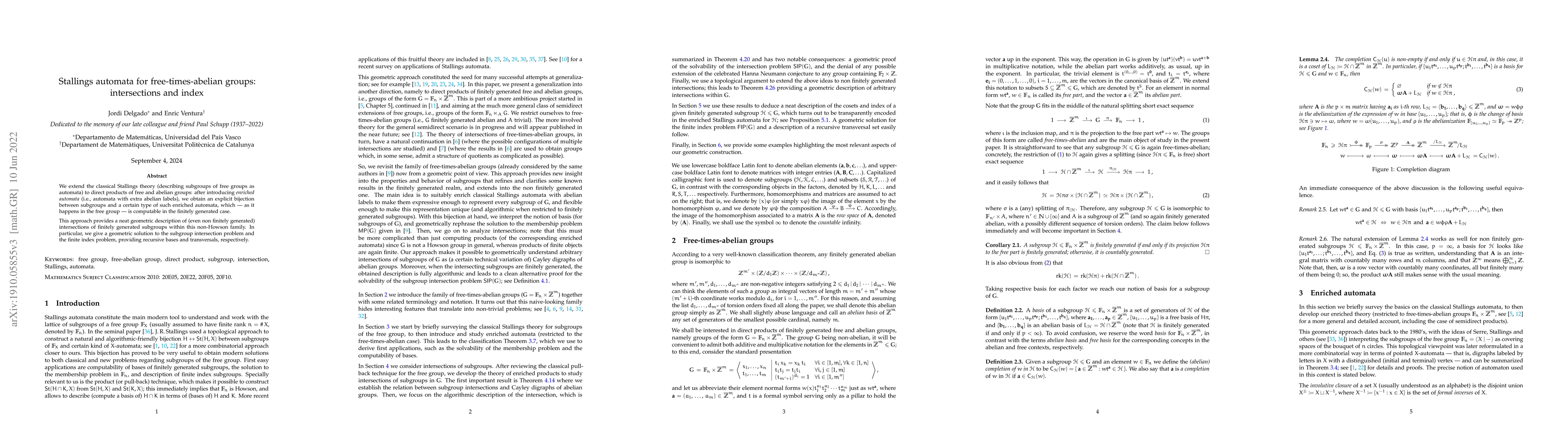 Thumbnail for Stallings automata for free-times-abelian groups: intersections and
  index