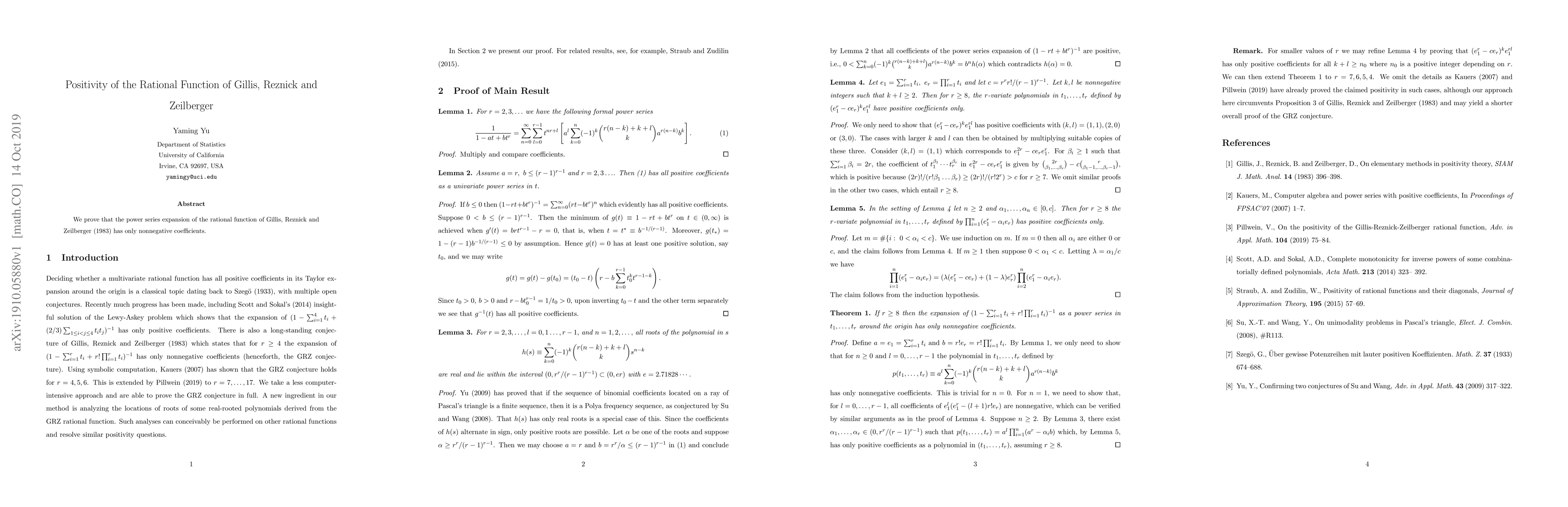 Thumbnail for Positivity of the Rational Function of Gillis, Reznick and Zeilberger