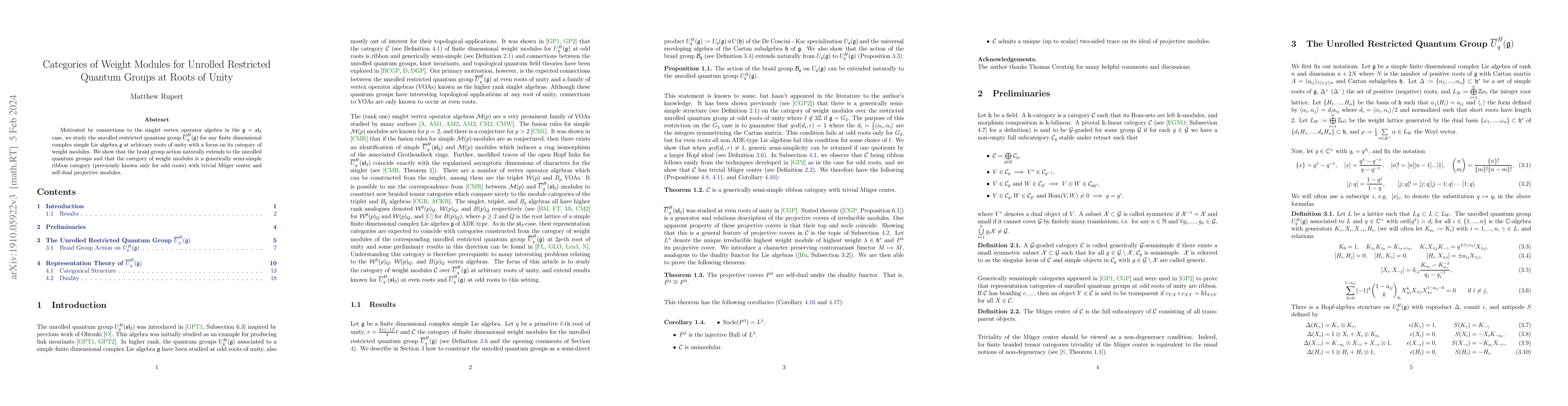 Thumbnail for Categories of Weight Modules for Unrolled Restricted Quantum Groups at
  Roots of Unity