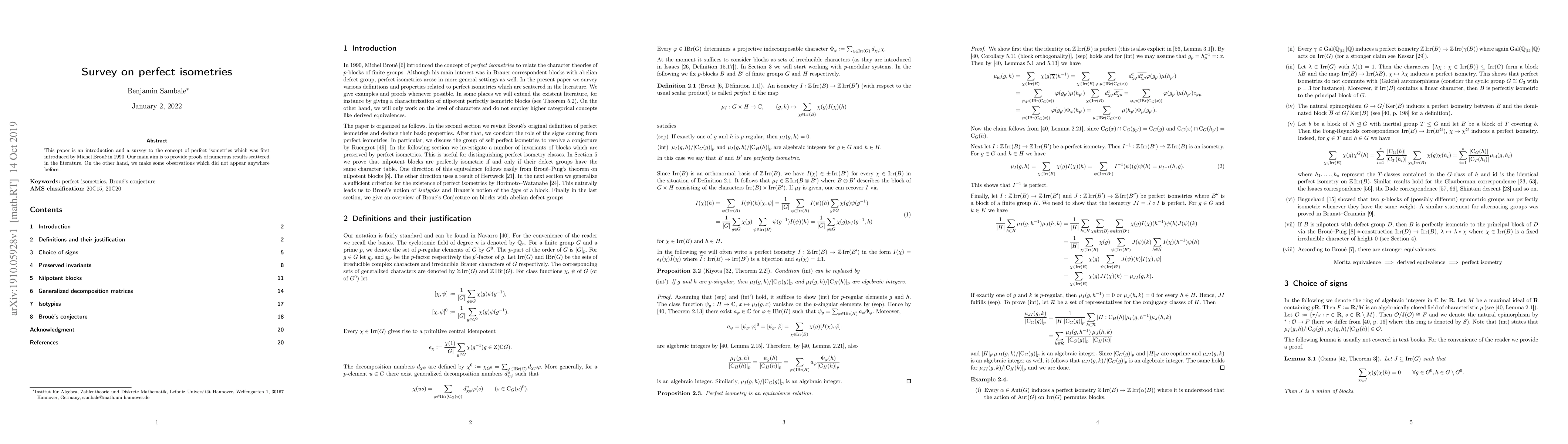 Thumbnail for Survey on perfect isometries