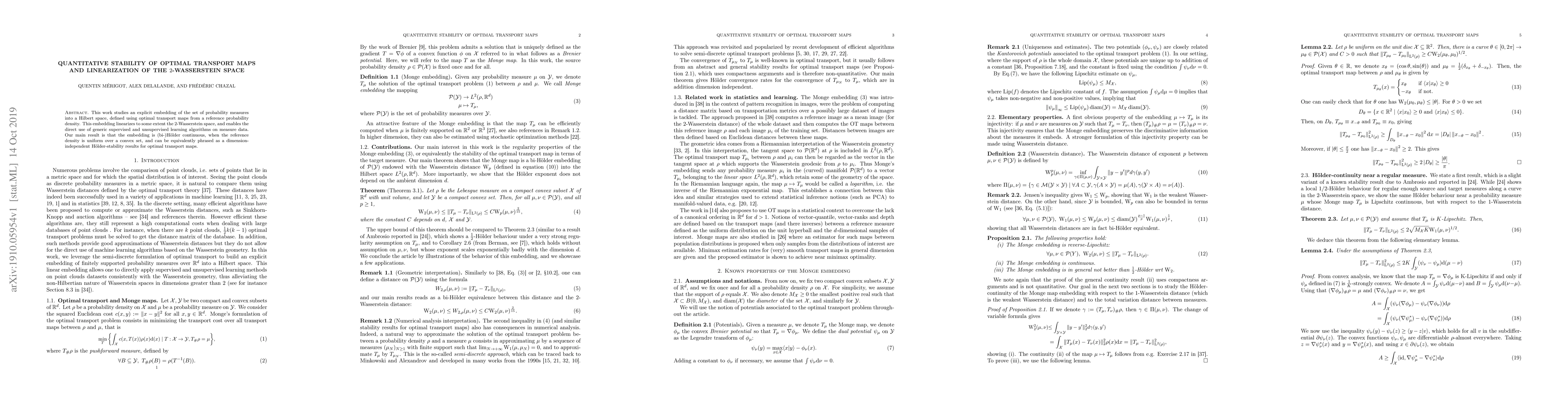 Thumbnail for Quantitative stability of optimal transport maps and linearization of
  the 2-Wasserstein space