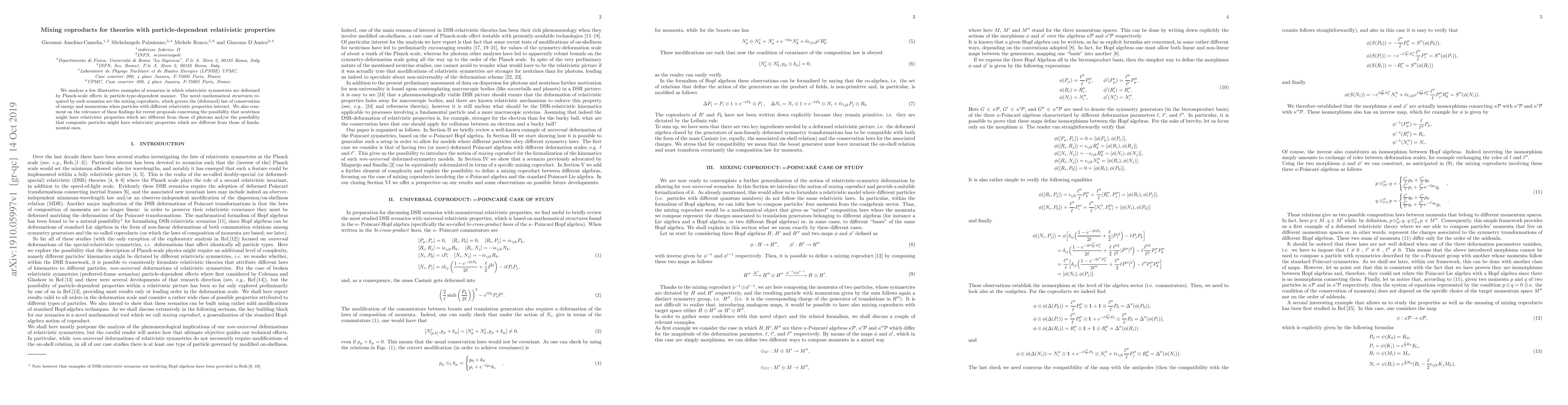 Thumbnail for Mixing coproducts for theories with particle-dependent relativistic
  properties