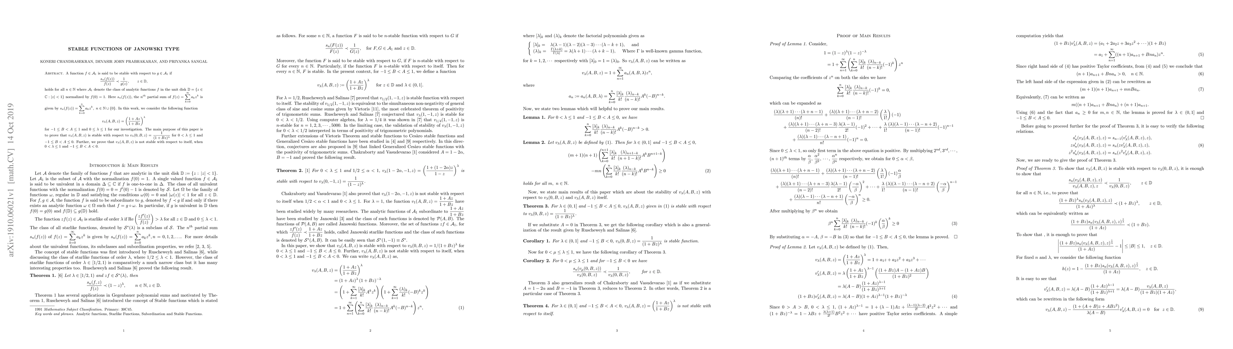 Thumbnail for Stable Functions of Janowski Type