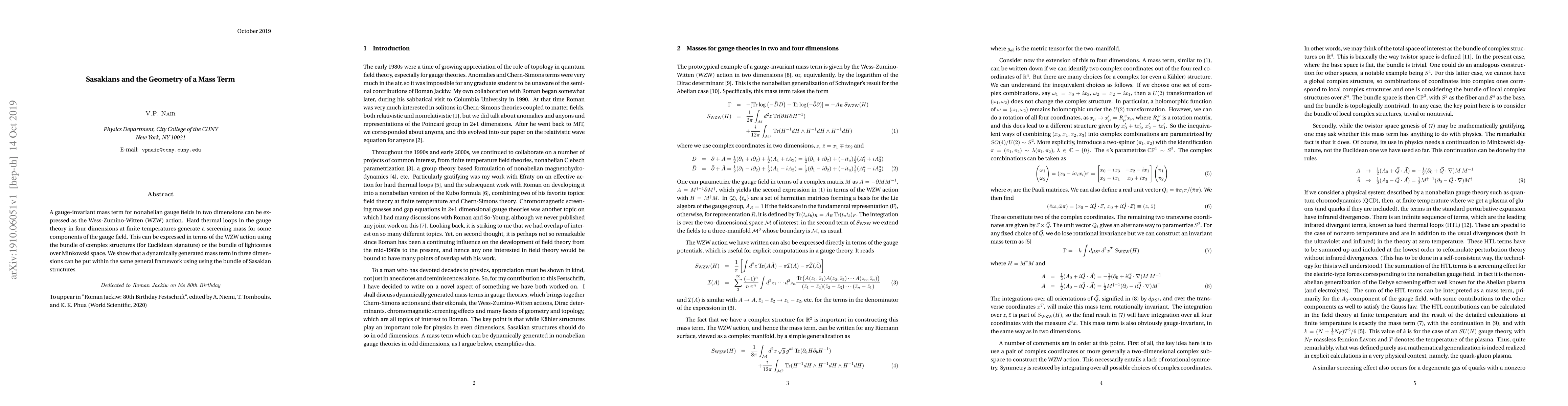 Thumbnail for Sasakians and the Geometry of a Mass Term