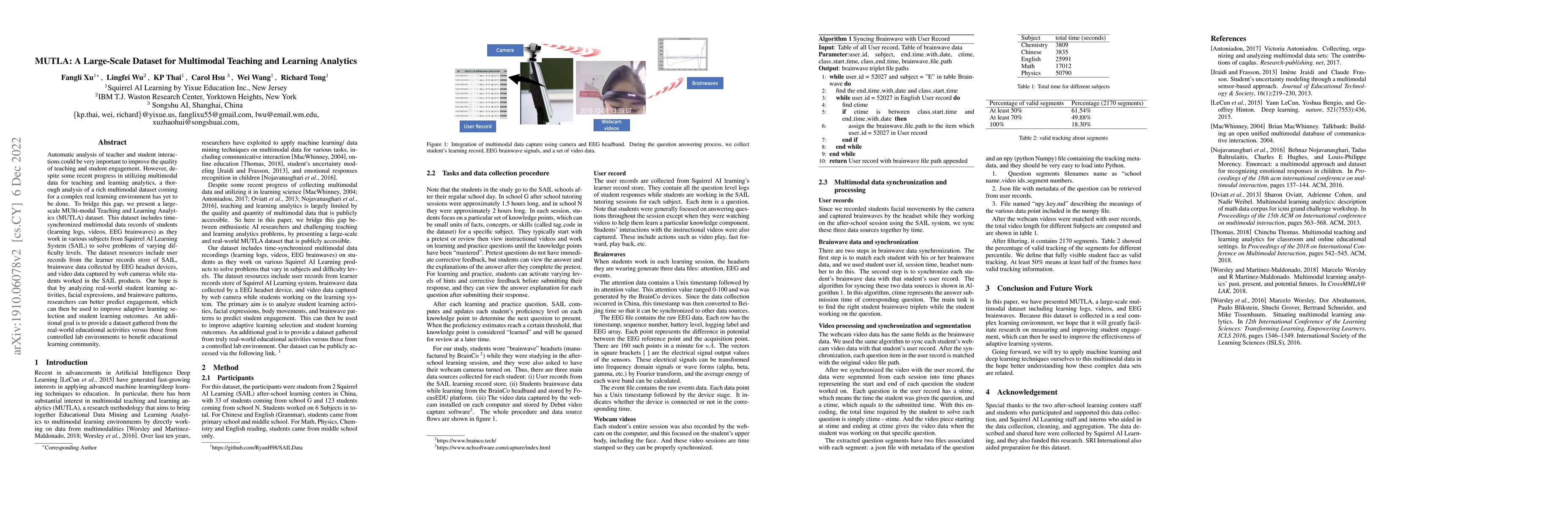 Thumbnail for MUTLA: A Large-Scale Dataset for Multimodal Teaching and Learning
  Analytics