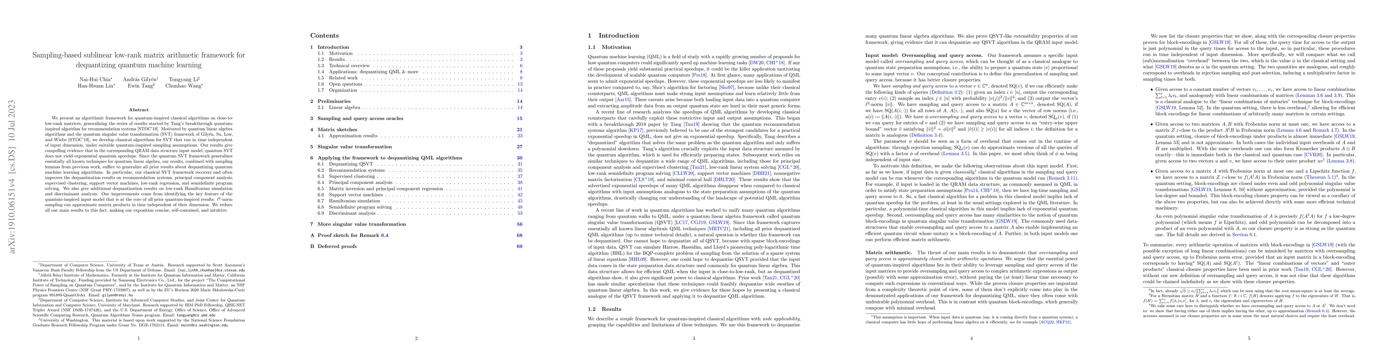 Thumbnail for Sampling-based sublinear low-rank matrix arithmetic framework for
  dequantizing quantum machine learning
