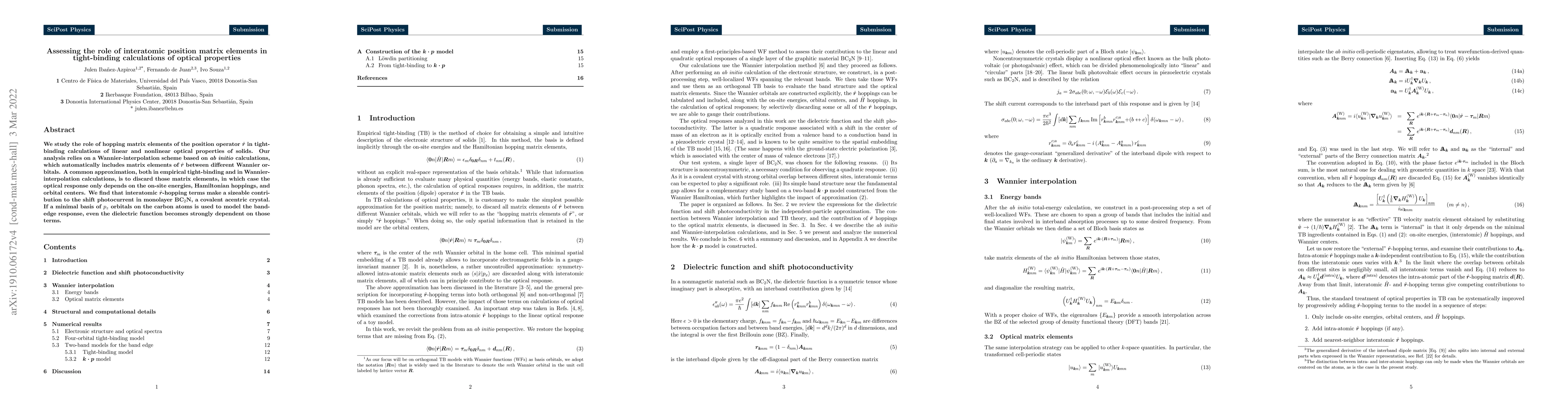 Thumbnail for Assessing the role of interatomic position matrix elements in
  tight-binding calculations of optical properties