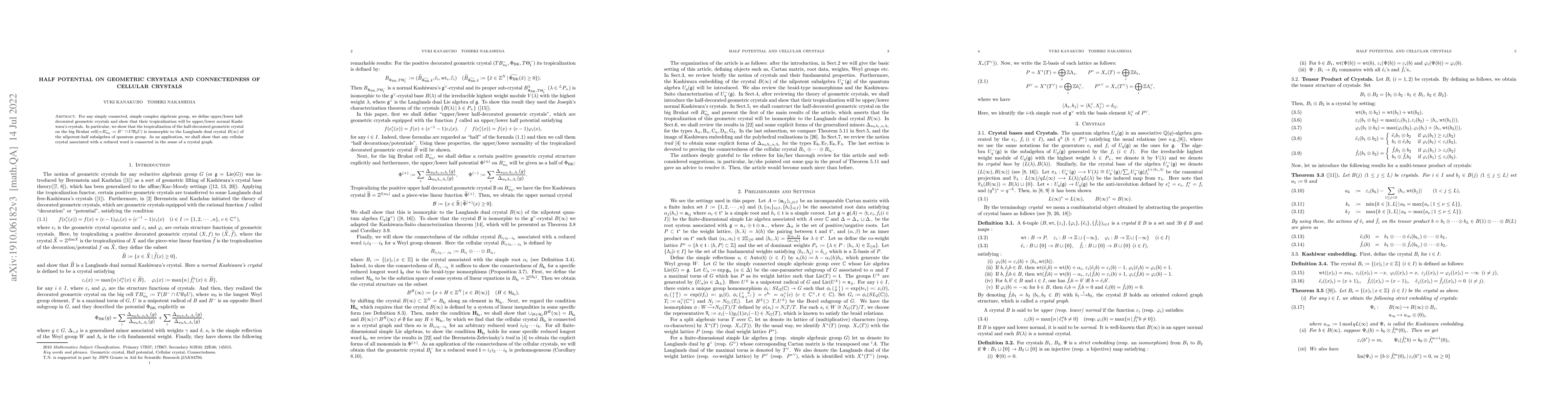Thumbnail for Half Potential on Geometric Crystals and Connectedness of Cellular
  Crystals