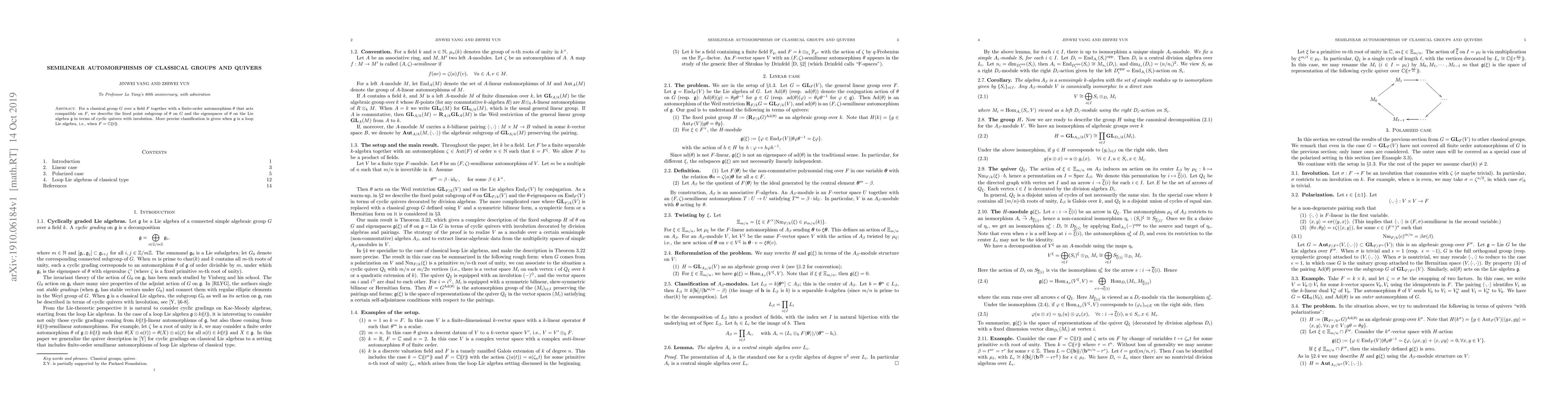 Thumbnail for Semilinear automorphisms of classical groups and quivers