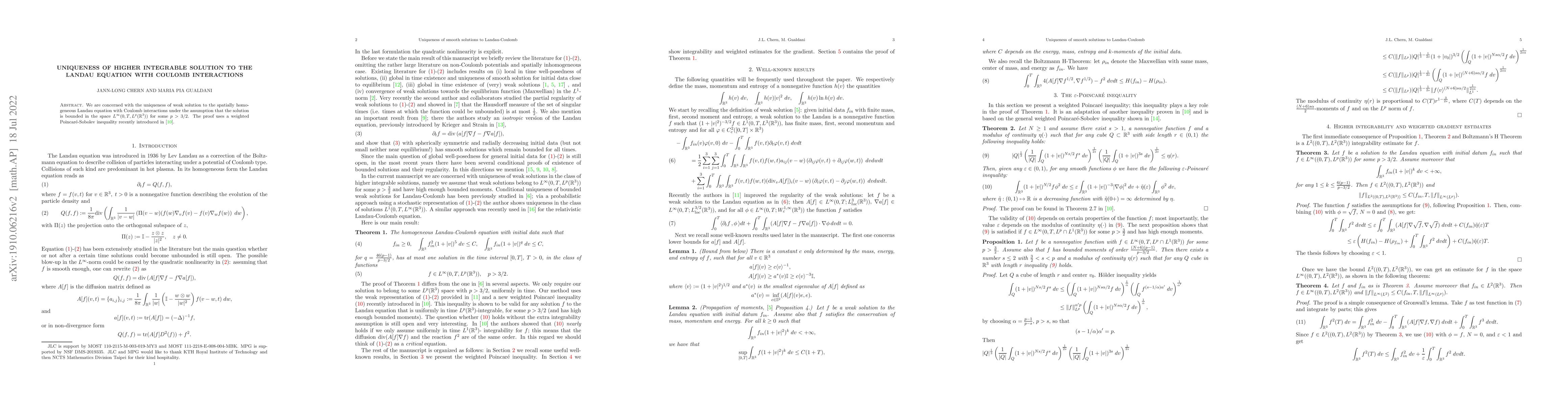 Thumbnail for Uniqueness of higher integrable solution to the Landau equation with
  Coulomb interactions