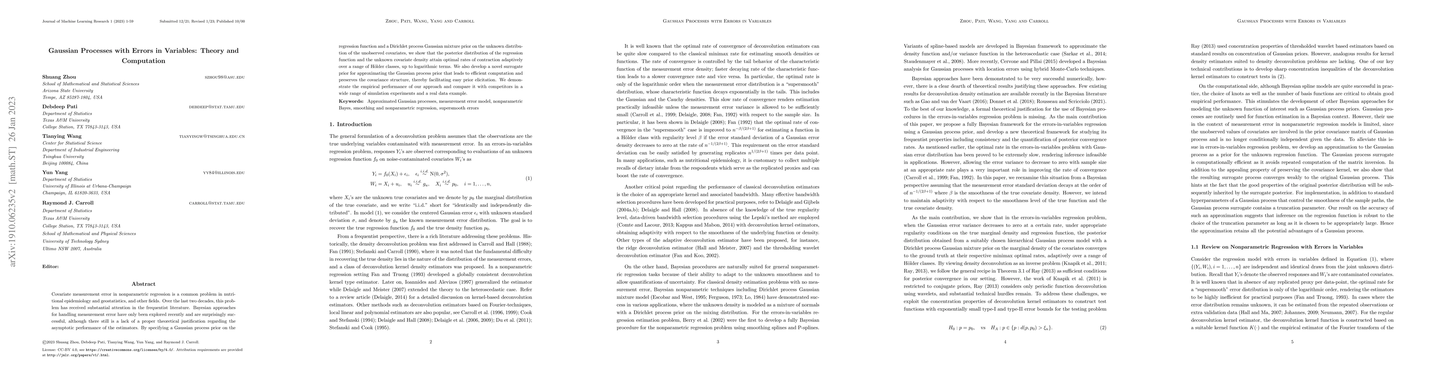 Thumbnail for Gaussian Processes with Errors in Variables: Theory and Computation