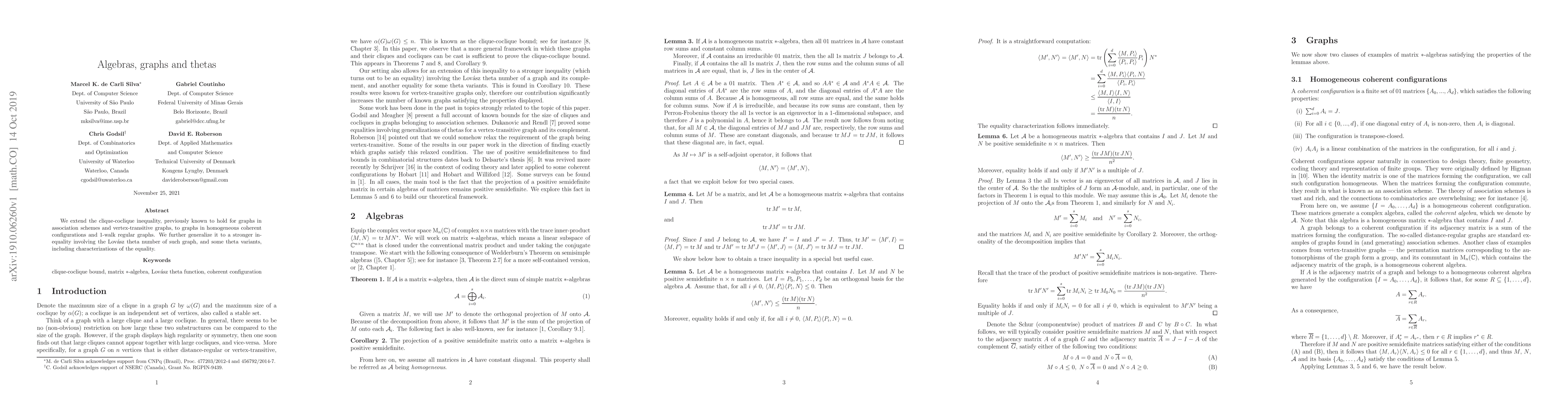 Thumbnail for Algebras, graphs and thetas