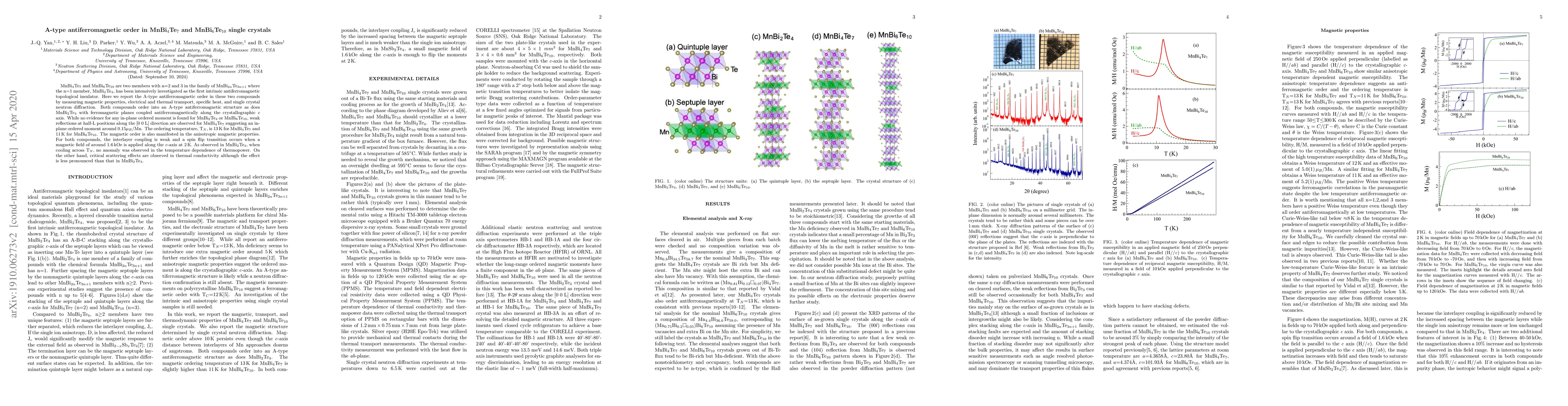 Thumbnail for A-type Antiferromagnetic order in MnBi4Te7 and MnBi6Te10 single crystals