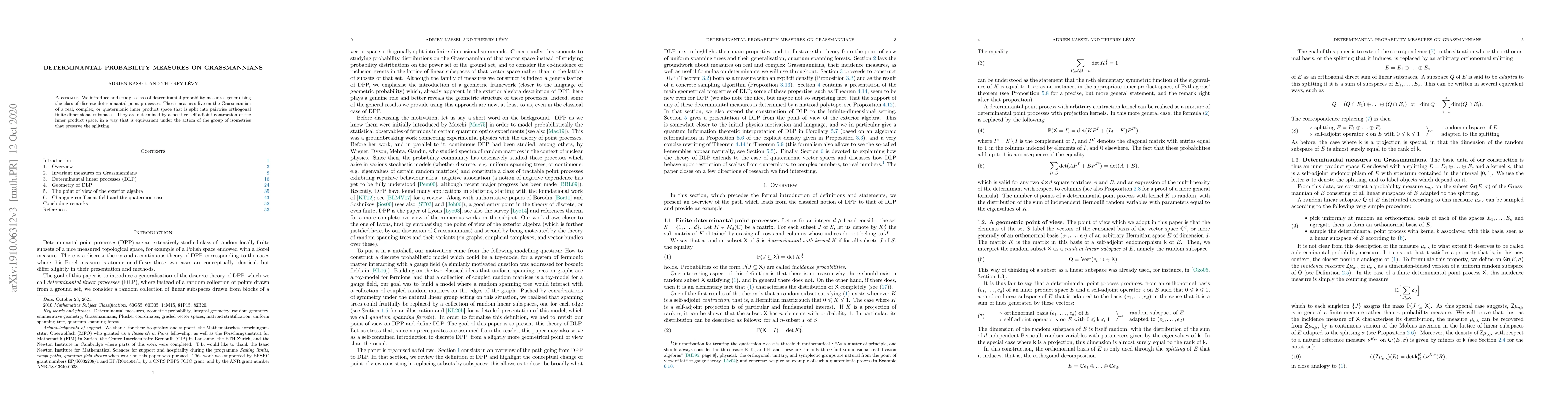 Thumbnail for Determinantal probability measures on Grassmannians