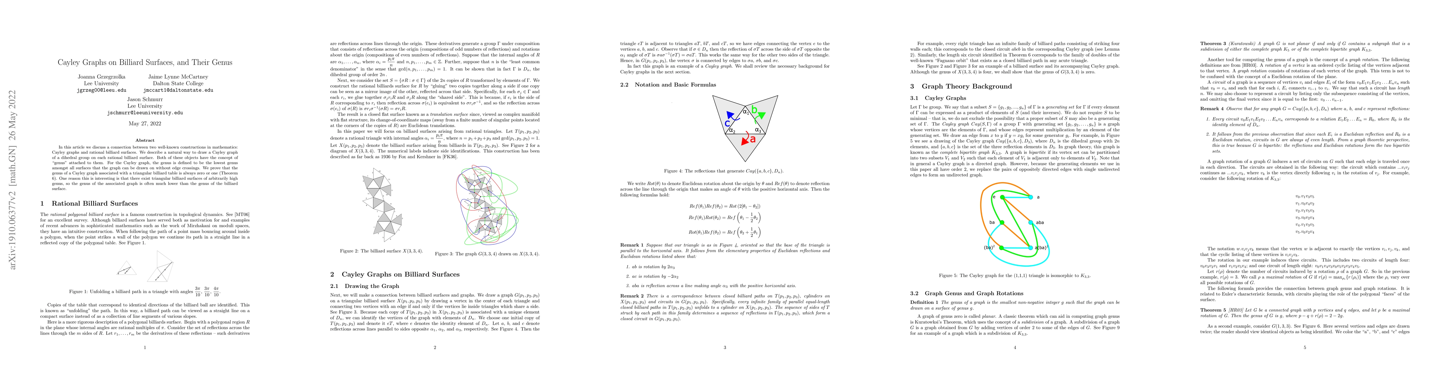 Thumbnail for Cayley Graphs on Billiard Surfaces, and Their Genus