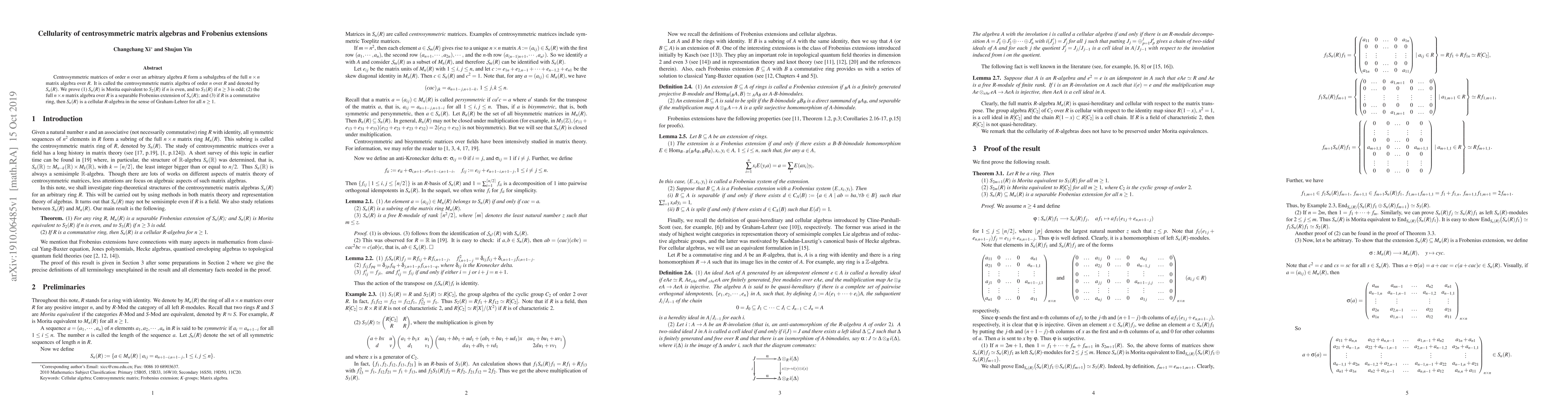 Thumbnail for Cellularity of centrosymmetric matrix algebras and Frobenius extensions