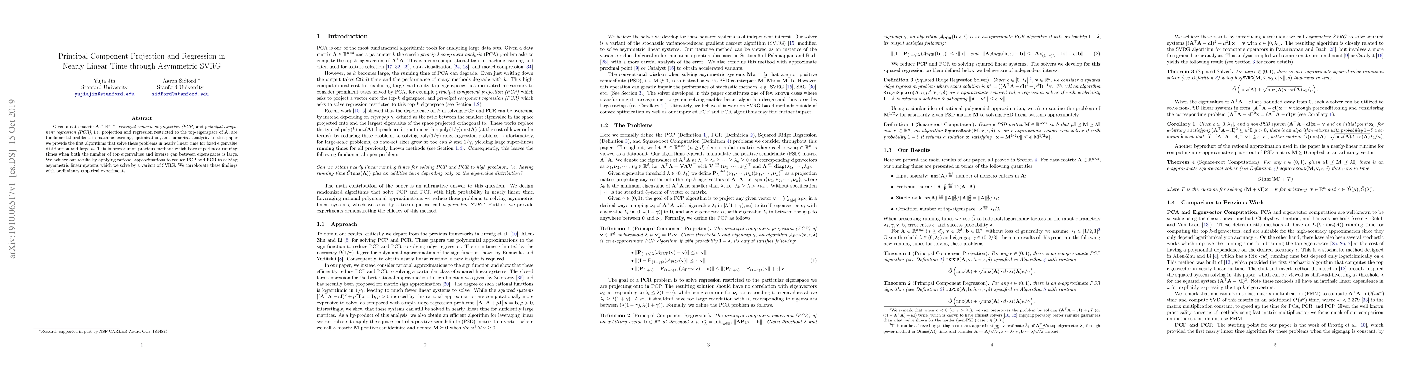 Thumbnail for Principal Component Projection and Regression in Nearly Linear Time
  through Asymmetric SVRG
