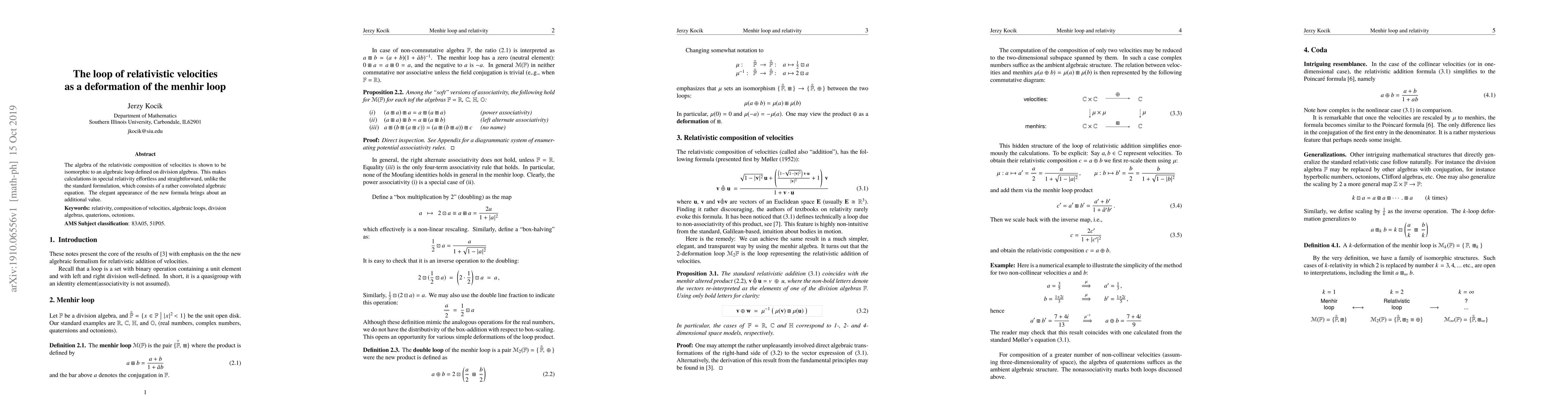 Thumbnail for The loop of relativistic velocities as a deformation of the menhir loop