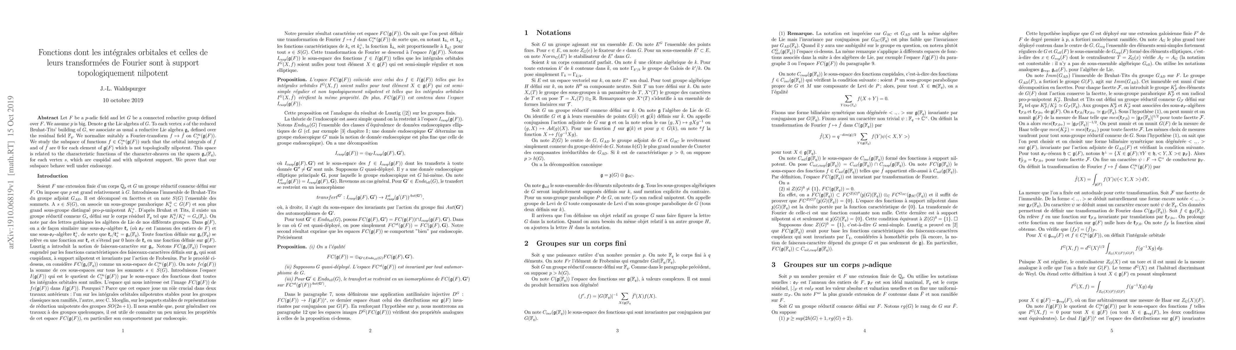 Thumbnail for Fonctions dont les int\'egrales orbitales et celles de leurs
  transform\'ees de Fourier sont \`a support topologiquement nilpotent
