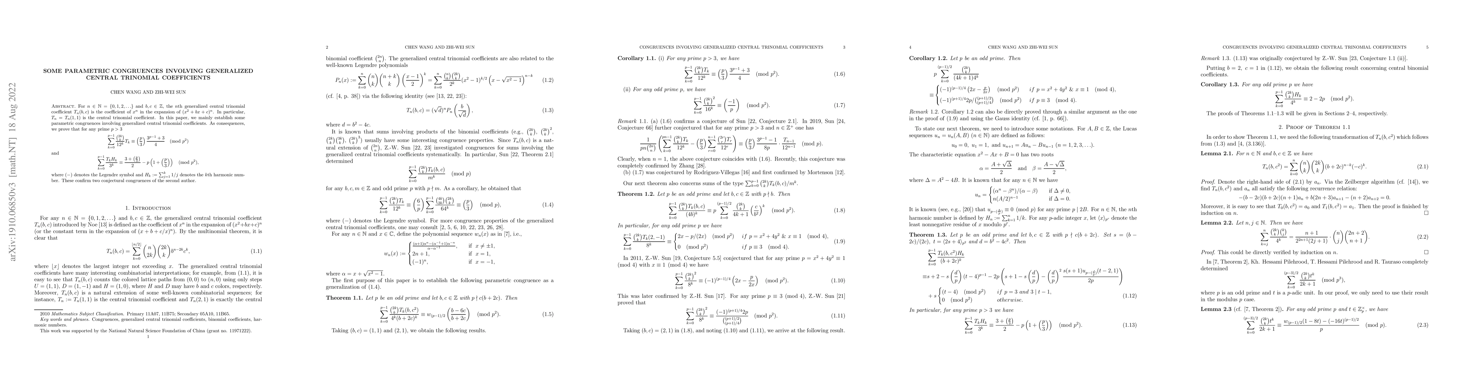 Thumbnail for Some parametric congruences involving generalized central trinomial
  coefficients