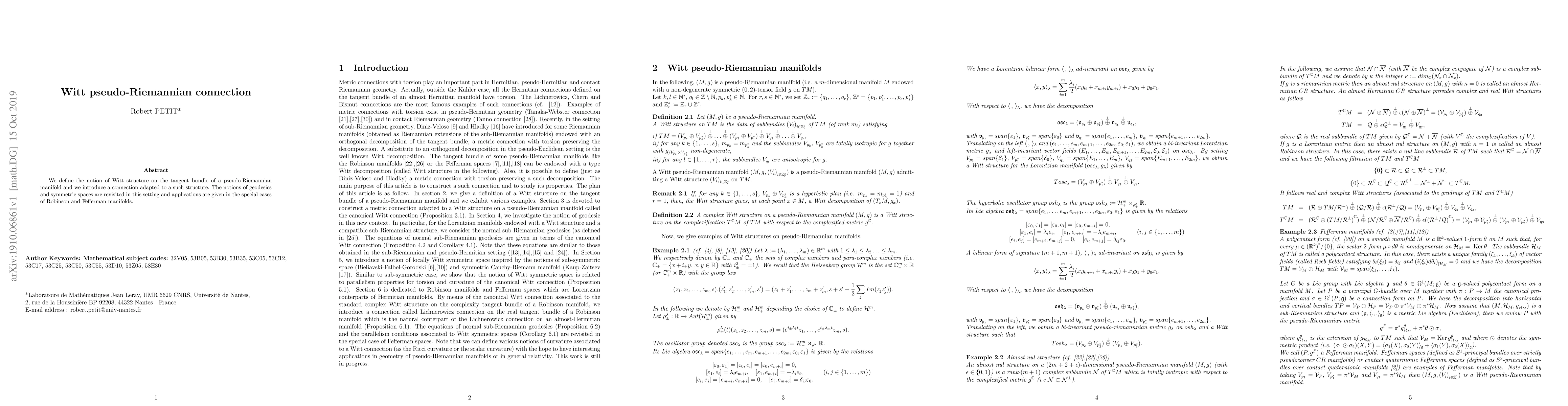 Thumbnail for Witt pseudo-Riemannian connection