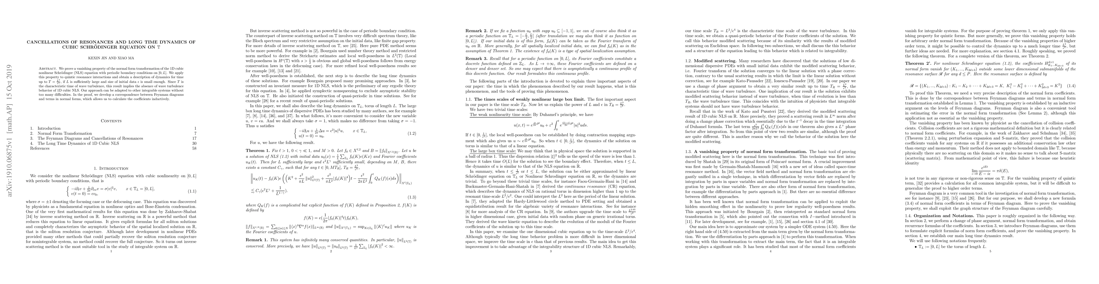 Thumbnail for Cancellations of Resonances and Long Time Dynamics of Cubic
  Schr\"odinger Equation on $\mathbb{T}$