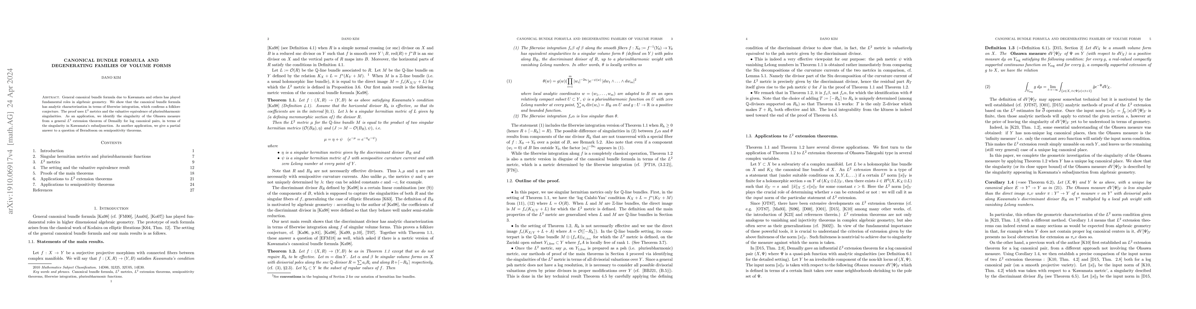Thumbnail for Canonical bundle formula and degenerating families of volume forms