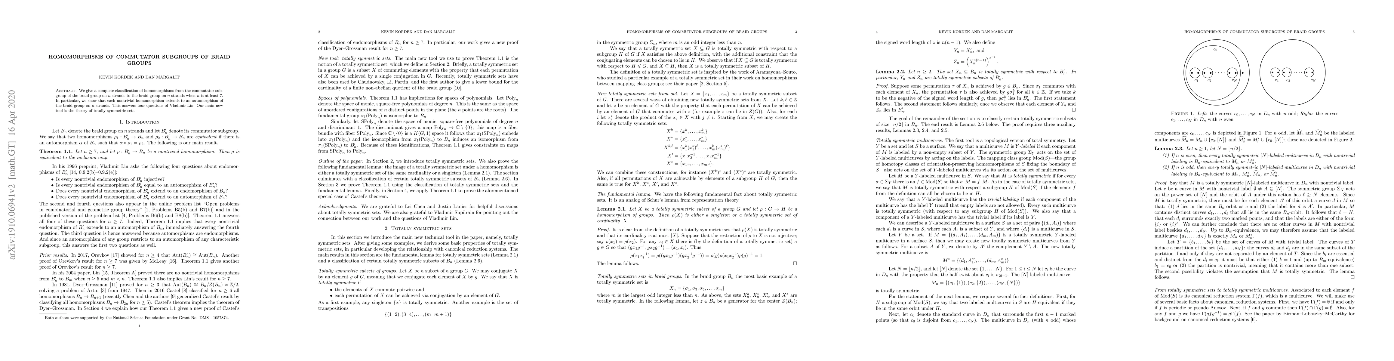 Thumbnail for Homomorphisms of commutator subgroups of braid groups