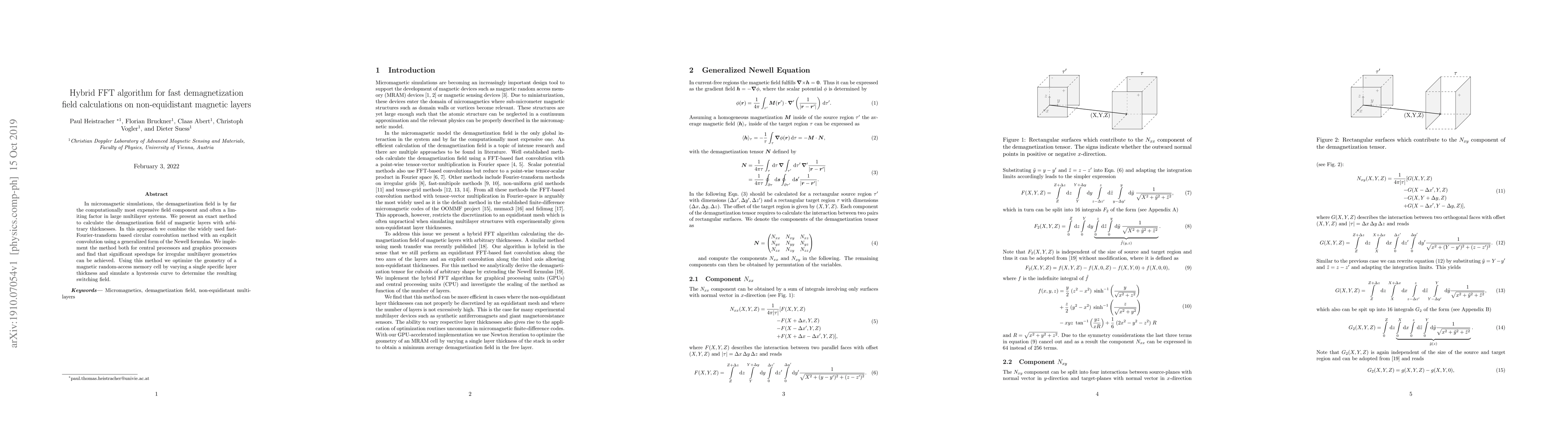Thumbnail for Hybrid FFT algorithm for fast demagnetization field calculations on
  non-equidistant magnetic layers