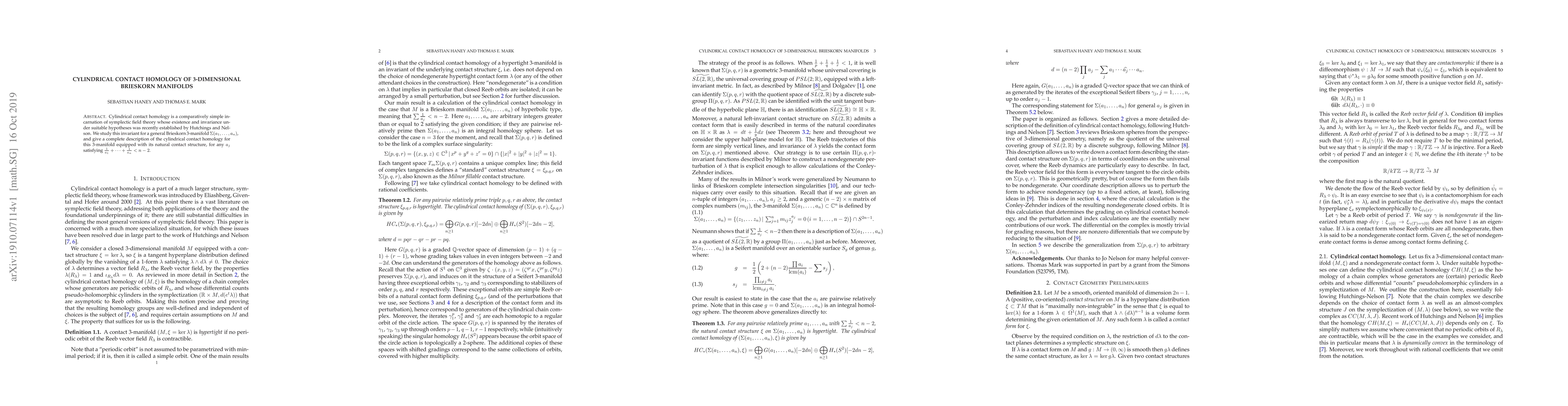 Thumbnail for Cylindrical contact homology of 3-dimensional Brieskorn manifolds
