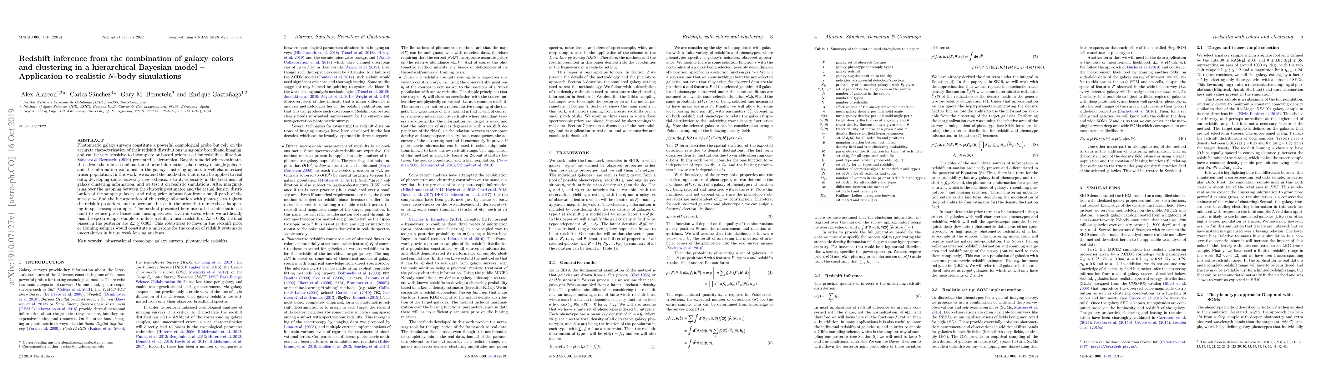 Thumbnail for Redshift inference from the combination of galaxy colors and clustering
  in a hierarchical Bayesian model $-$ Application to realistic $N$-body
  simulations