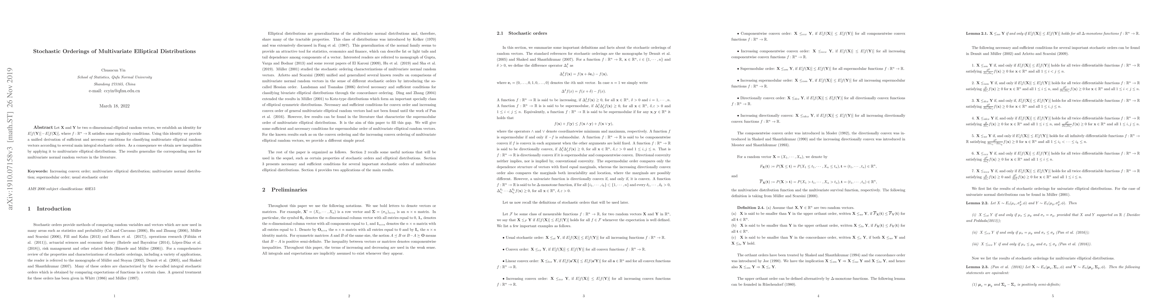 Thumbnail for Stochastic Orderings of Multivariate Elliptical Distributions