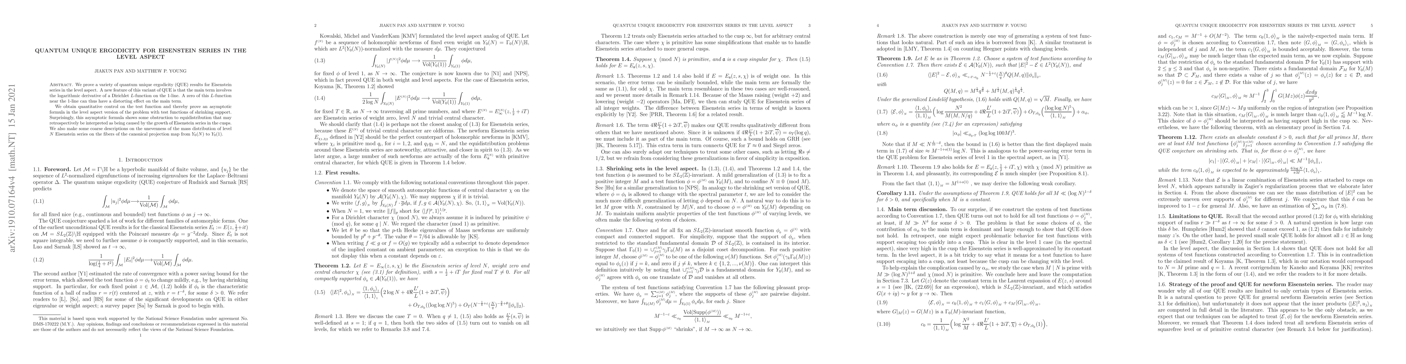 Thumbnail for Quantum Unique Ergodicity for Eisenstein Series in the Level Aspect