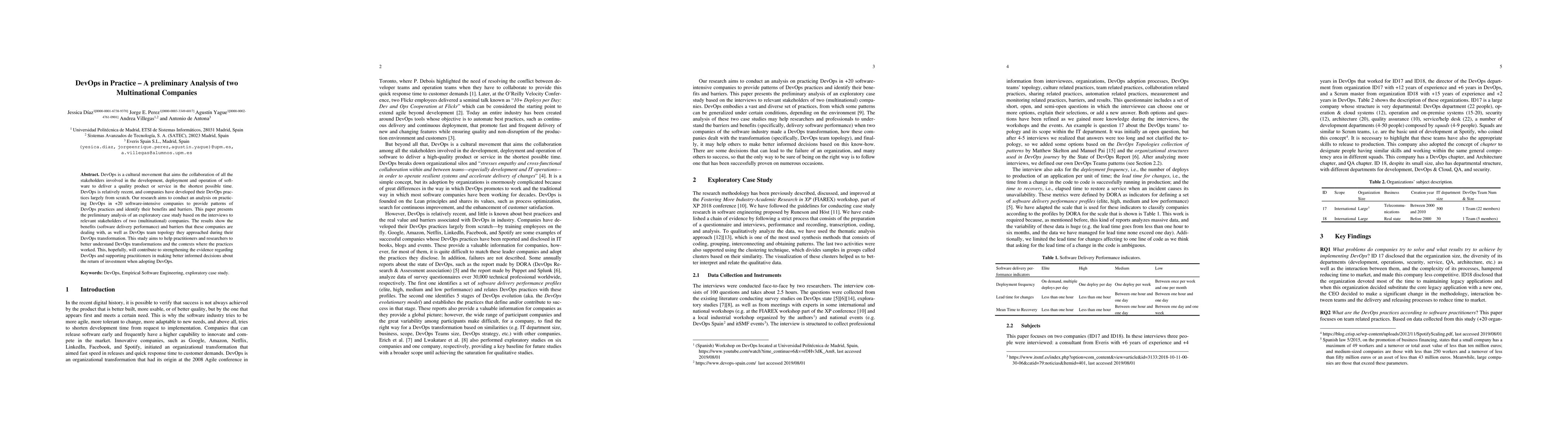 Thumbnail for DevOps in Practice -- A preliminary Analysis of two Multinational
  Companies