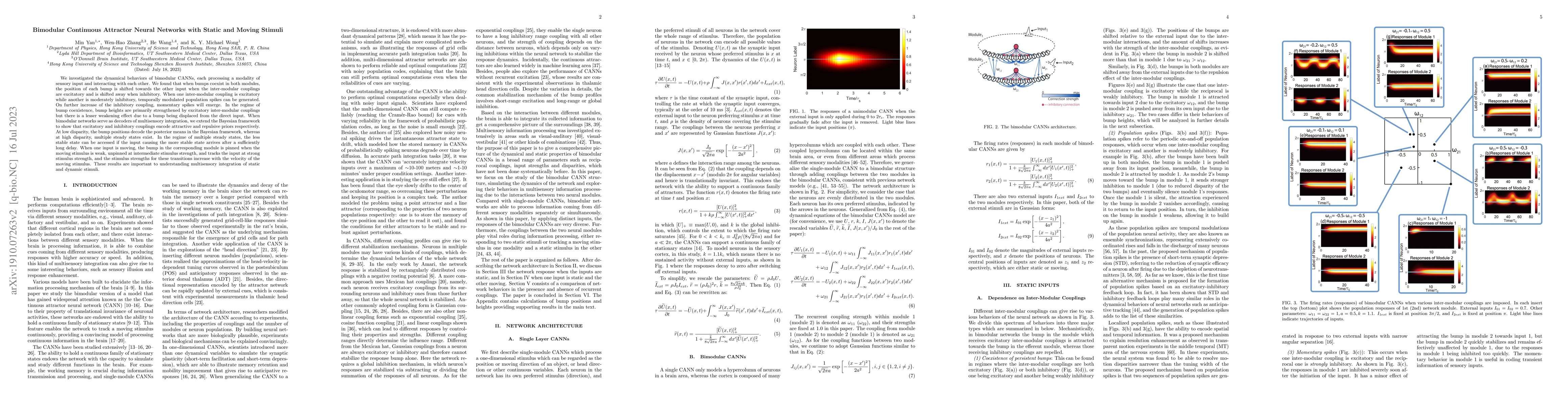 Thumbnail for Bimodular continuous attractor neural networks with static and moving
  stimuli