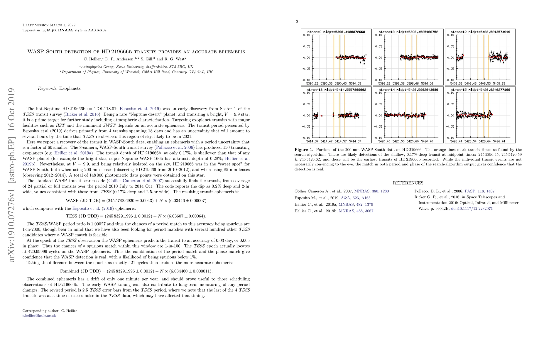 Thumbnail for WASP-South detection of HD219666b transits provides an accurate
  ephemeris