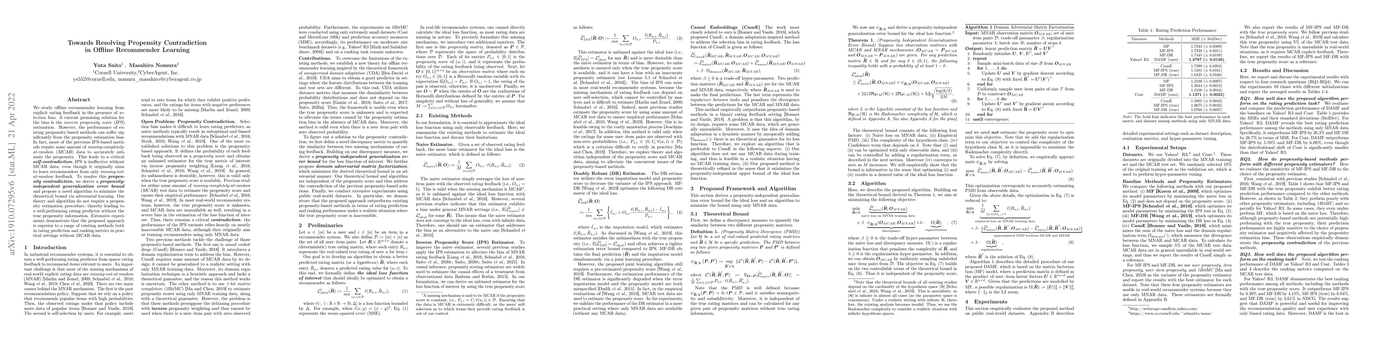 Thumbnail for Towards Resolving Propensity Contradiction in Offline Recommender
  Learning