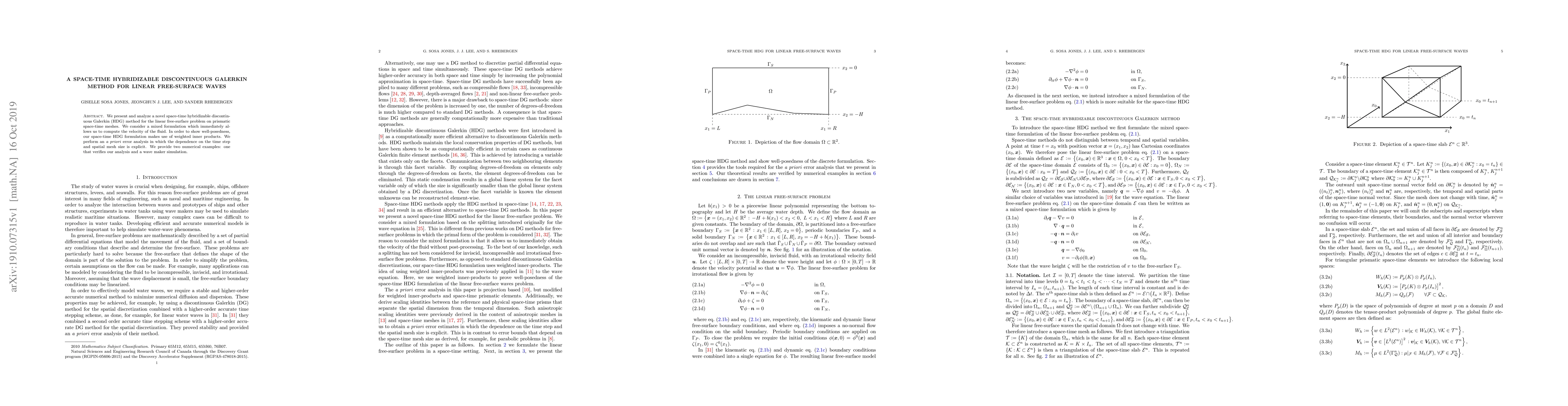 Thumbnail for A space-time hybridizable discontinuous Galerkin method for linear
  free-surface waves