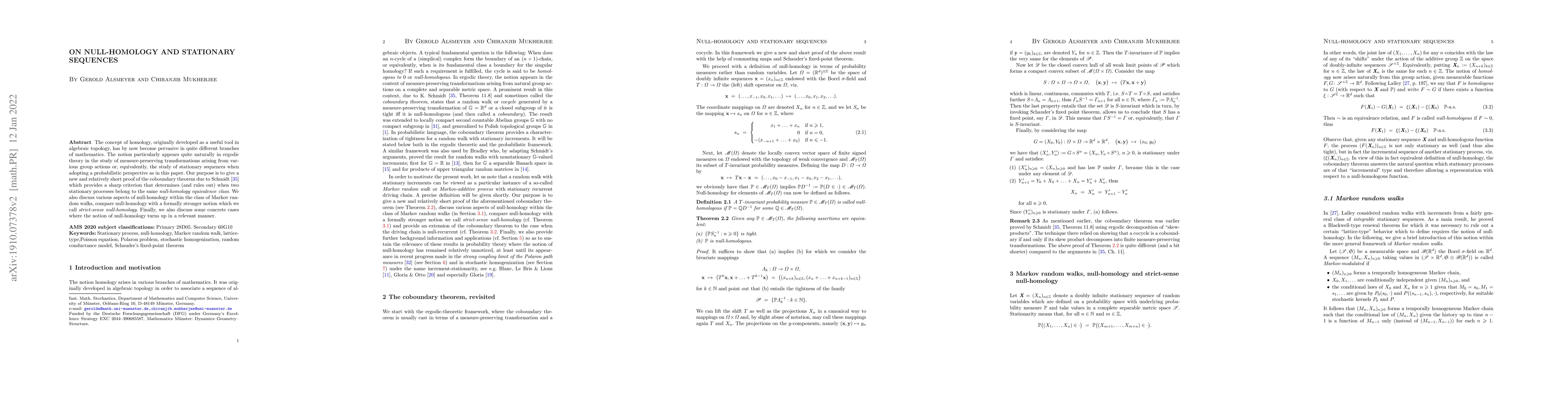 Thumbnail for On Null-homology and stationary sequences